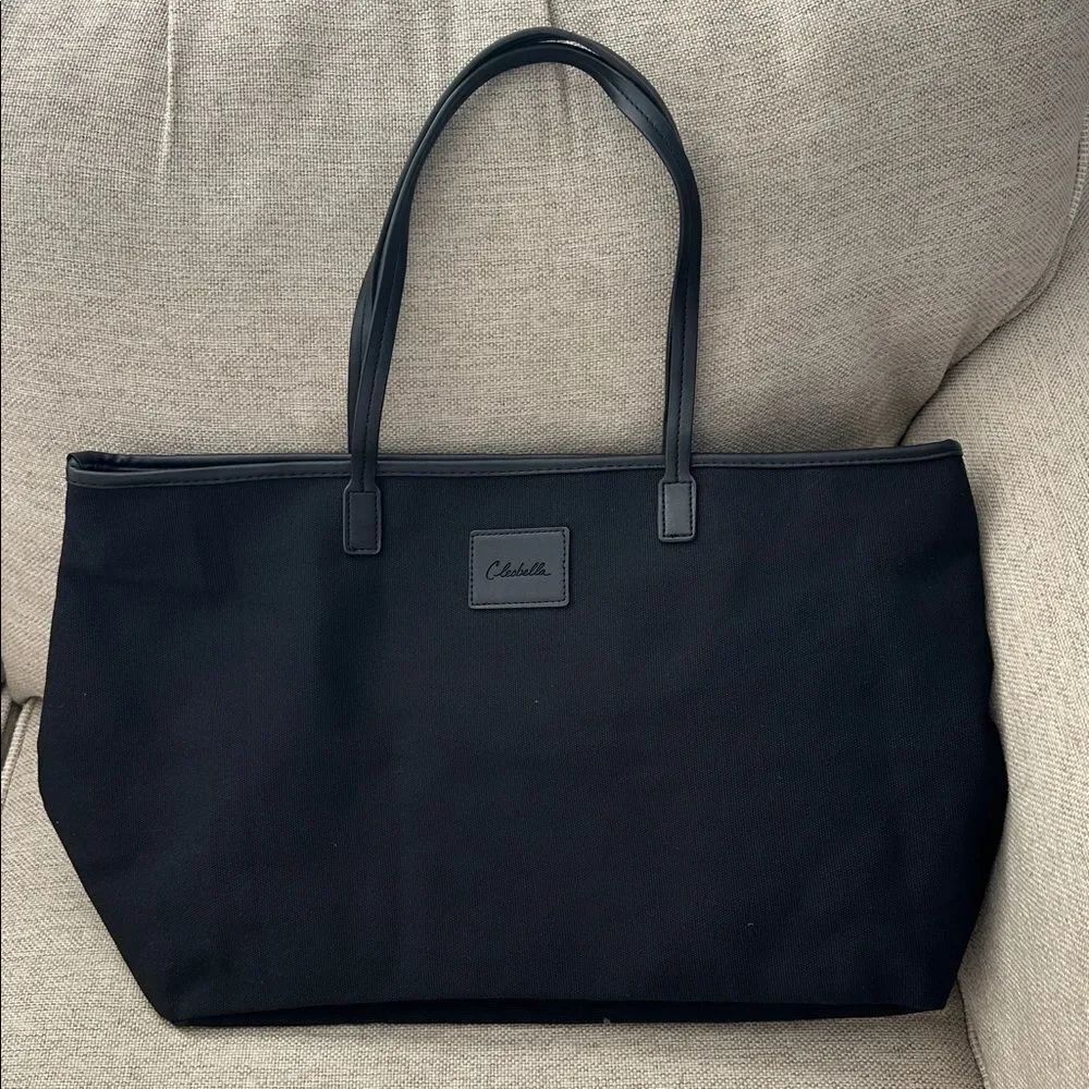 Cleobella black canvas tote with zippered top 19x12x8
